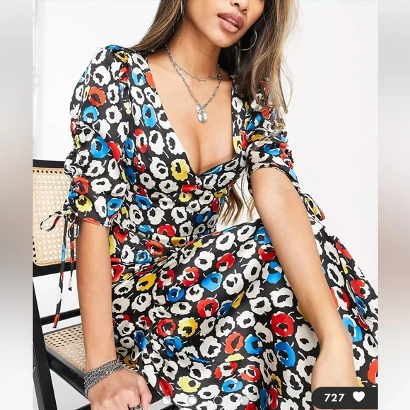 Topshop | Dresses | Nwt Topshop Retro Primary Floral Peplum Midi Dress In  Multi Size 2 | Poshmark